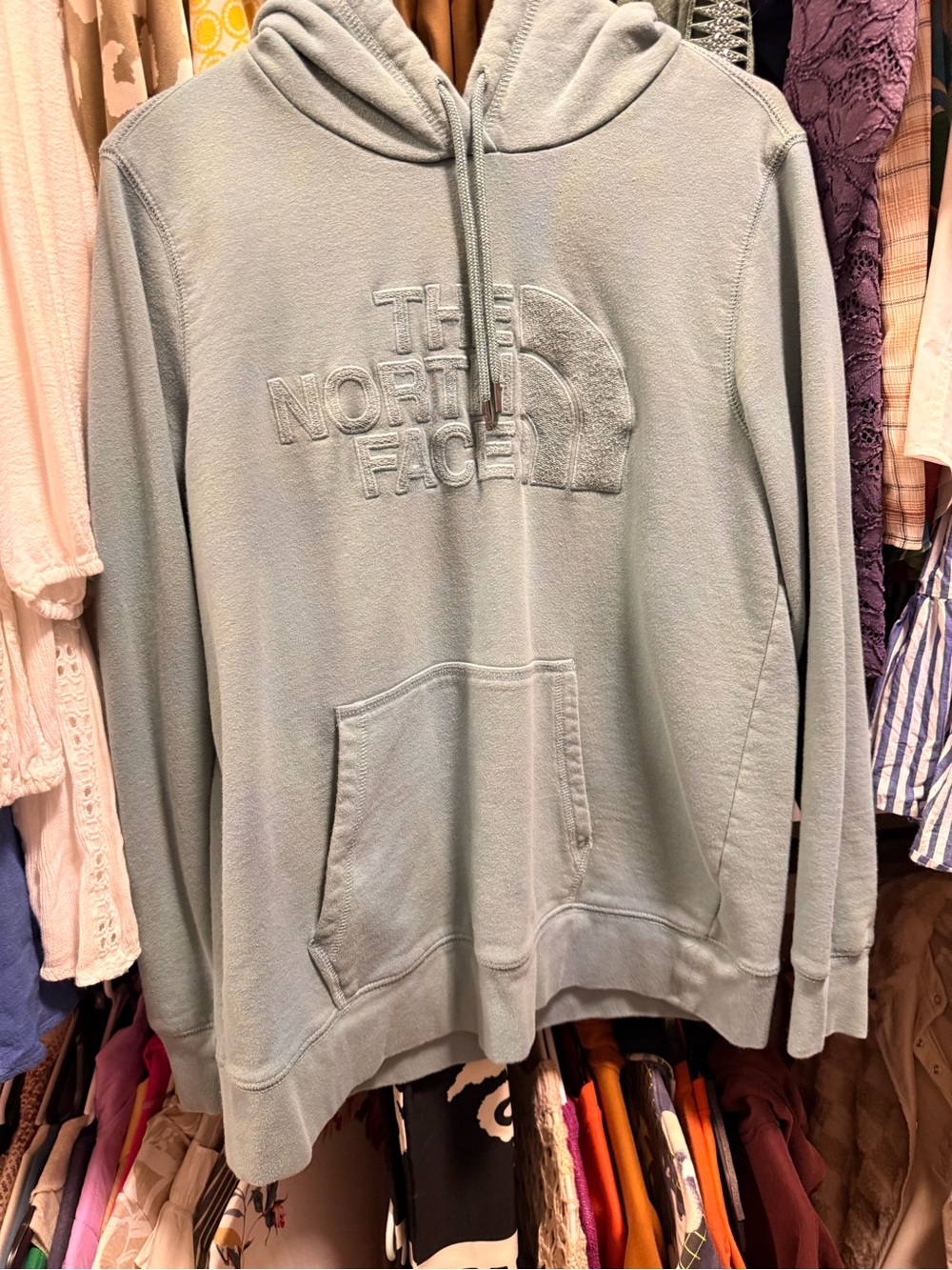 The North Face Men's Pale Blue Embroidered Logo Pullover Hoodie